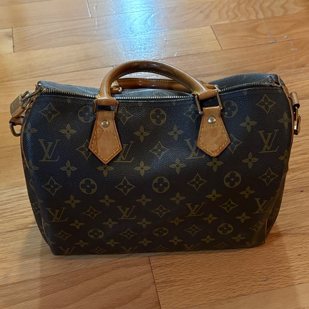 Louis Vuitton Speedy 25 Brown and Tan Monogram Satchel with Shoulder Strap